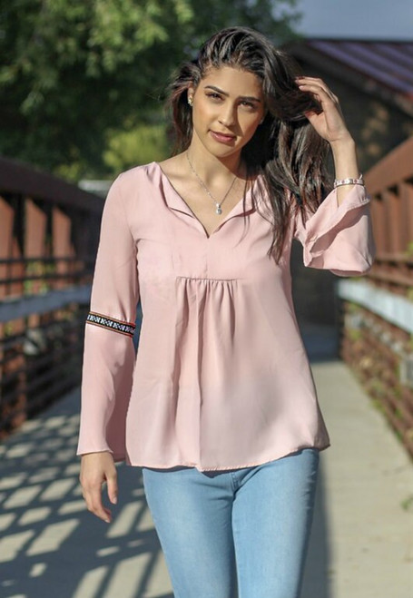 Whistling Dixie Dusty Pink Bell Sleeves Top