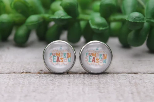 Pumpkin Season || Glass Stud Earrings || Hypoallergenic