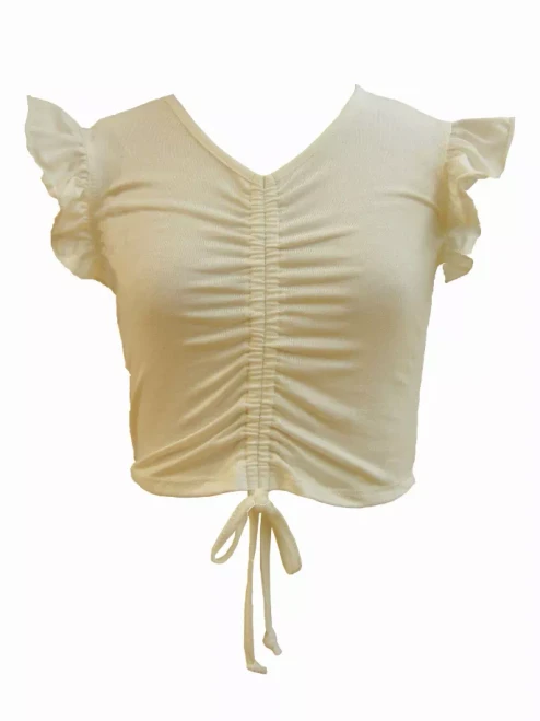 Basics Ruffle Sleeves Ruched Top