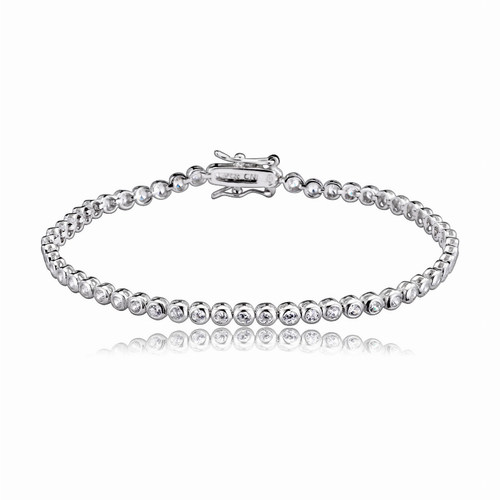 Collette Z Sterling Silver with Rhodium Plated Clear Round Cubic Zirconia 2MM Tennis Bracelet