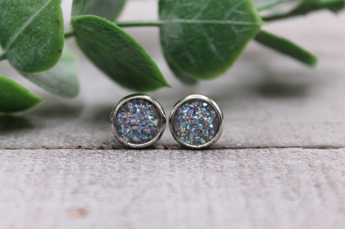 Sparkle Iridescent Mini  Druzy Stud Earrings