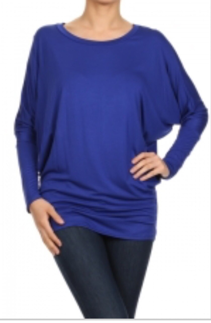 Long Sleeve Dolman Basic Tunic Top Blue