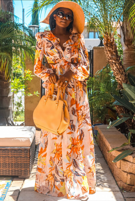 Summer Dreams Floral Ruffle Cut Out Maxi Dress