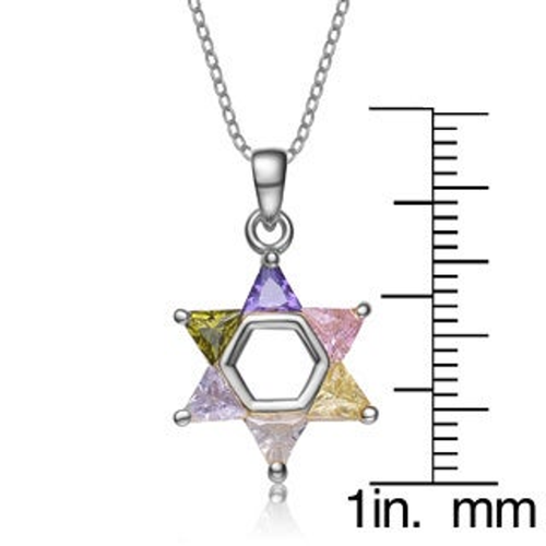 Collette Z Sterling Silver Multi-colored Cubic Zirconia Star of David Necklace