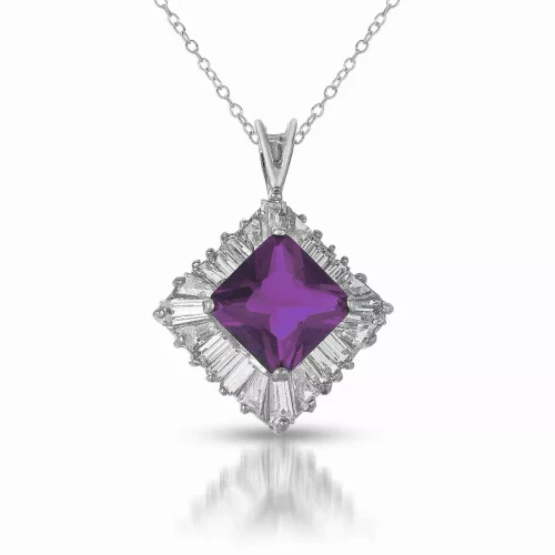 Collette Z Sterling Silver Cubic Zirconia and Purple Cubic Zirconia Dangling Pendant Necklace