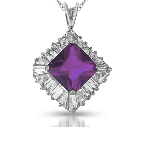 Collette Z Sterling Silver Cubic Zirconia and Purple Cubic Zirconia Dangling Pendant Necklace