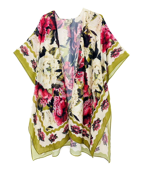 Fuchsia Floral Border Accent Kimono