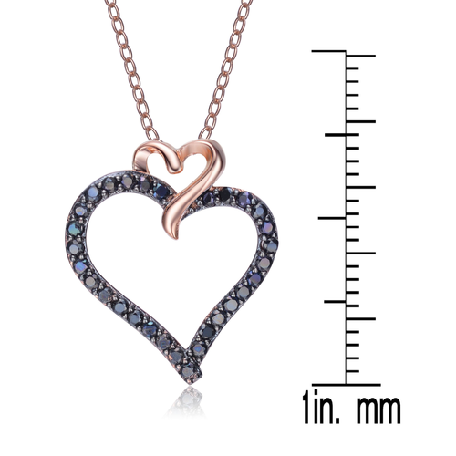 Collette Z Rose-plated Sterling Silver Black Cubic Zirconia Double Heart Necklace