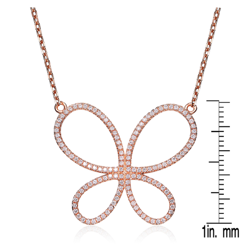 Collette Z Sterling Silver Rose-plated Cubic Zirconia Butterfly Design Necklace
