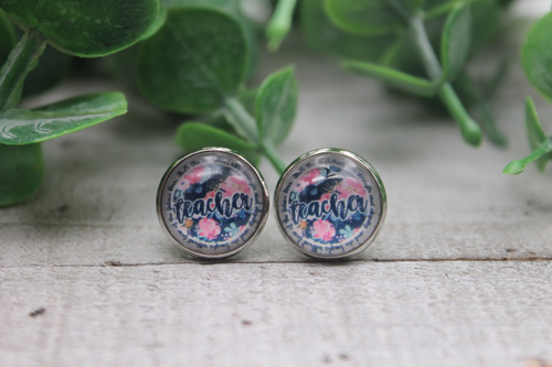 Floral Teacher  Glass Stud Earrings