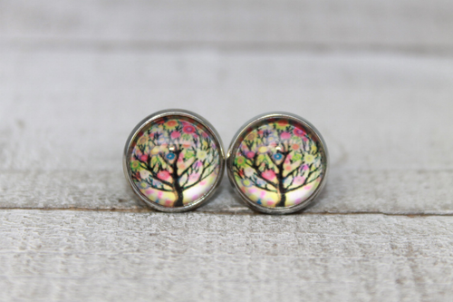 Colorful Tree  Glass Stud Earrings