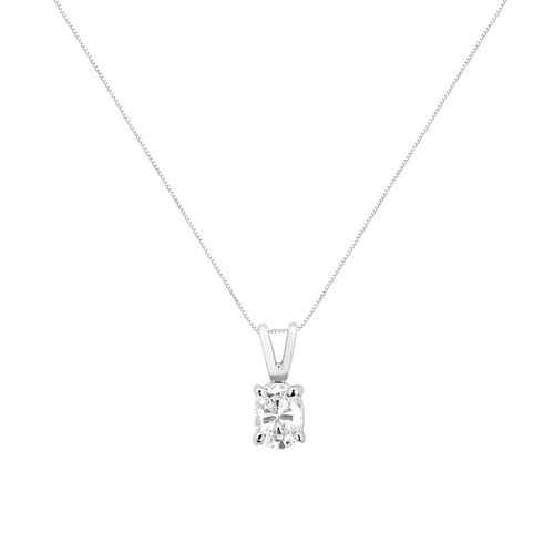 AGS Certified 14 Karat White Gold 1/3 Carat Total Weight Diamond Oval 18" Pendent Necklace (H-I Color, VS1-VS2 Clarity)