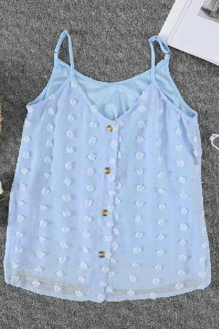 Beige Button Front Swiss Dot Tank
