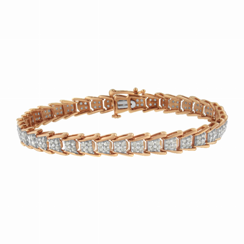 Rose-Plated Sterling Silver 2.00 carat Total Diamond Weight Diamond Tennis Bracelet