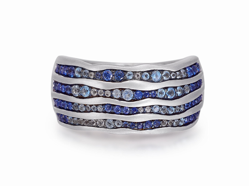 Maverick Surfer Sterling Silver Blue Sapphire & Topaz Stone Band Ring