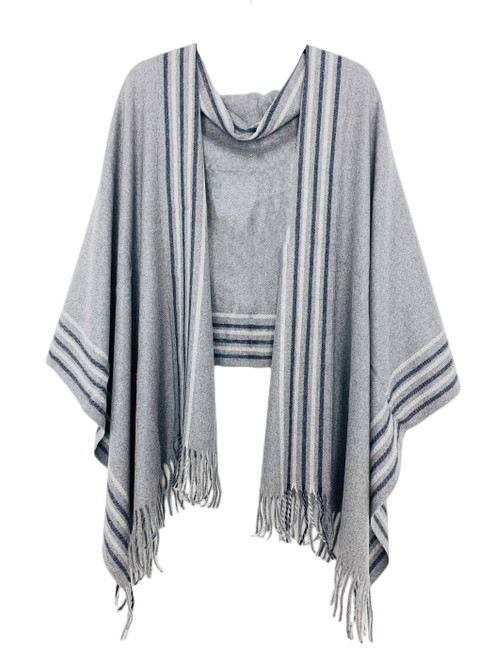 Fringe Detailed Stripes Border-Accent Shawl/Scarf