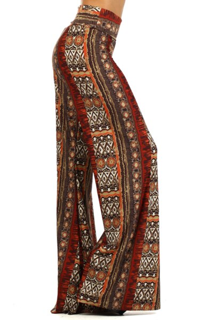 High Waist Brown Tribal Printed Palazzo Pants
