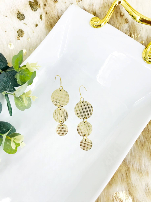 Golden Metallic Glitter Leather Dangle Earrings