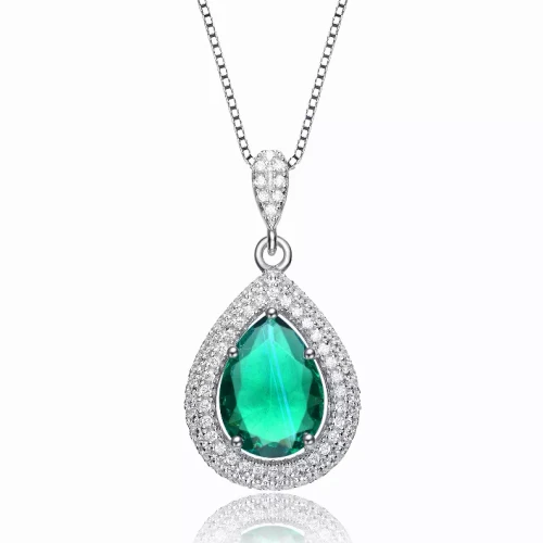 Collette Z Sterling Silver Green Cubic Zirconia Pear Pendant Necklace
