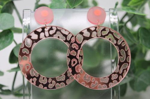 Pink Leopard Circles || Acrylic Dangle Earrings || Hypoallergenic