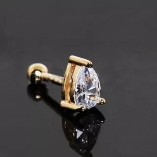 14Kt Yellow Gold Prong Set Teardrop Cartilage Earring