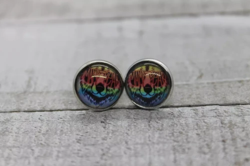 Rainbow MAMA BEAR  Glass Stud Earrings