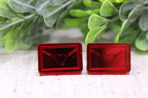 Red Mirrored Love Letter Stud Earrings