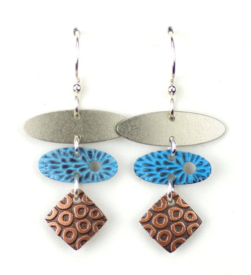 Three Part Silver & Blue Ovals with Copper Square