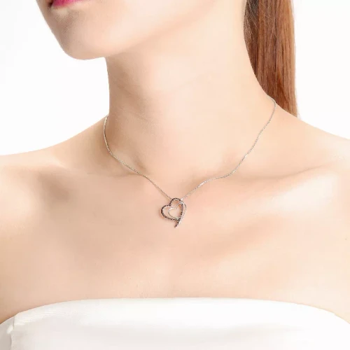 Collette Z Sterling Silver Cubic Zirconia Double Heart Necklace