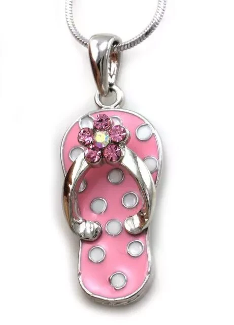 Pink Sandal Flip Flop Polka Dot Necklace