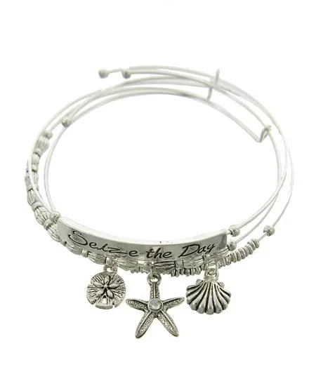 3pcs Stackable StarFish Sand Dollar & Shell Charm Bracelet