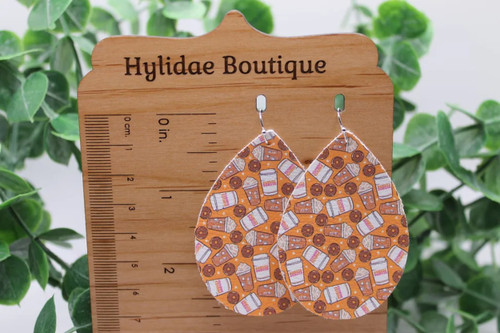 Dunkin Coffee & Donuts || Teardrop Faux Leather Earrings || Hypoallergenic