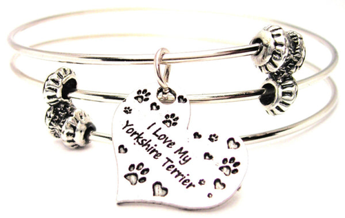 I Love My Yorkshire Terrier Triple Style Bangle Bracelet