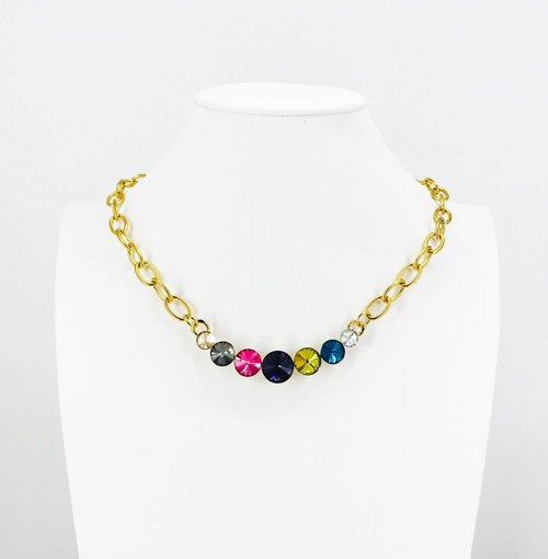 Crystal Pendant & Stainless Steel Chain Necklace 