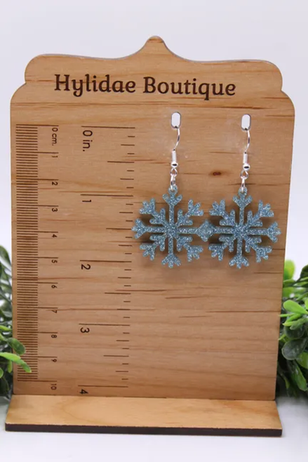 Blue Glitter Snowflakes || Dangle Earrings
