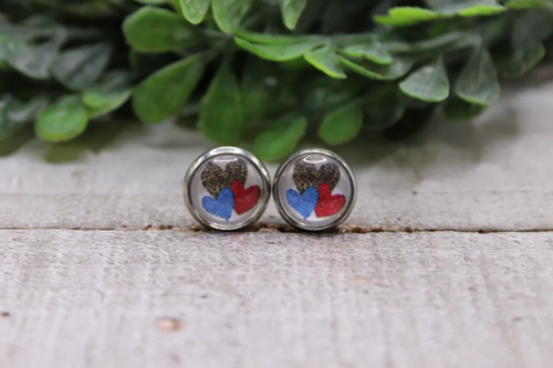 Leopard, Red & Blue Heart Trio || MINI Stud Earrings