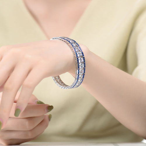 Collette Z Sterling Silver Round and Baguette Cubic Zirconia Link Bracelet