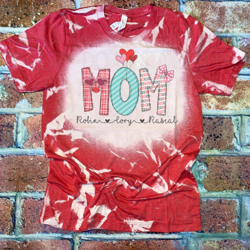 Personalized Mom with Kids Names Valentine Alpha Bleached Tee