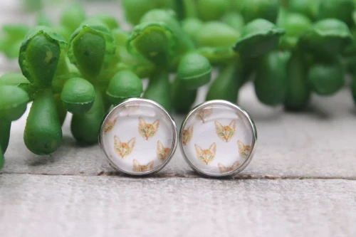 Cats || Glass Stud Earrings || Hypoallergenic
