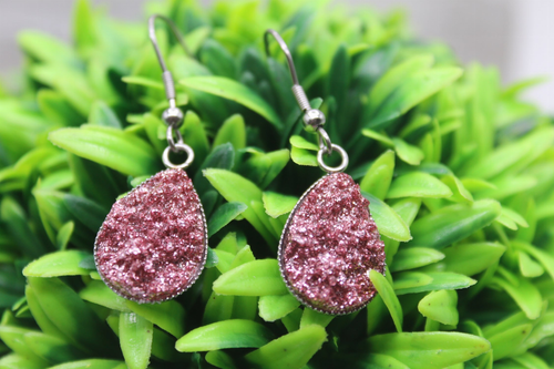Sparkle Mauve Druzy French Hook Earrings