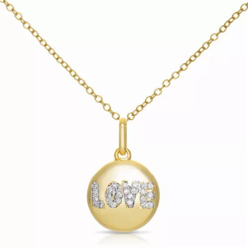 Collete Z Cubic Zirconia Sterling Silver Gold Plated 'LOVE' Disc Pendant