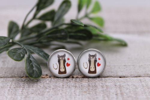 Horse & Hearts || 12mm Glass Stud Earrings