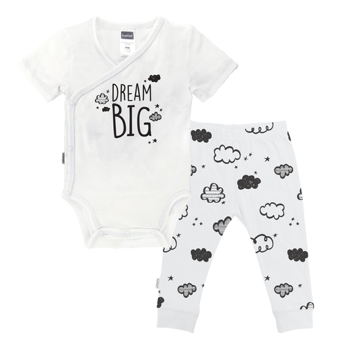 Black & White Neutral Short Sleeve Wrap Bodysuit & Pant Set 