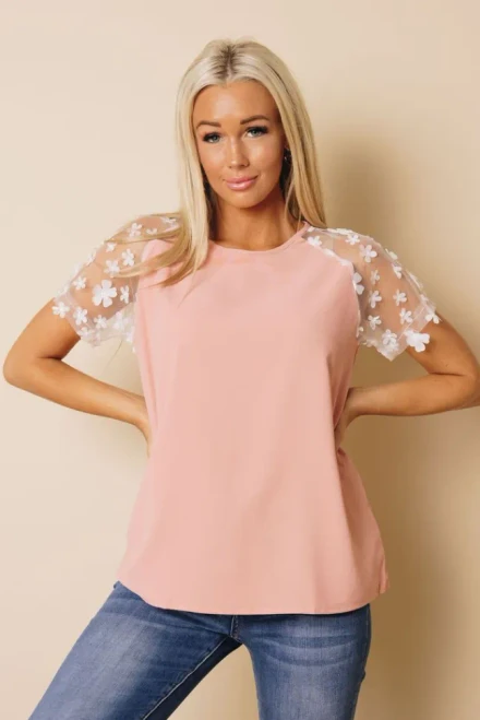 Zenni Applique Splicing Sleeve Top