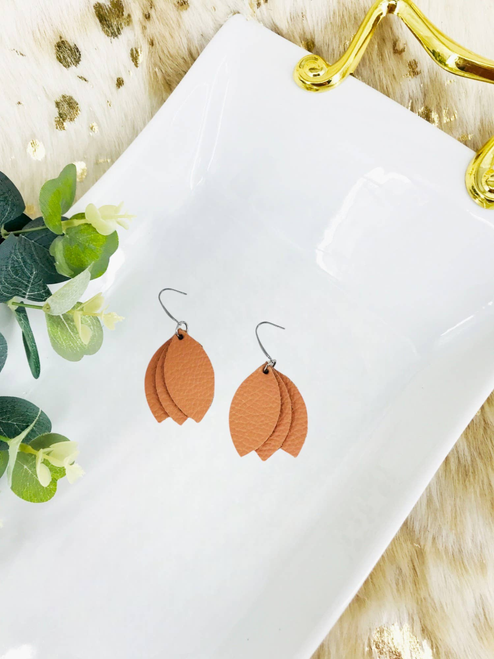 Peachy Salmon Leather Dangle Earrings
