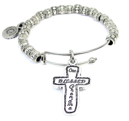 One Blessed Grandma Metal Beaded Bangle Bracelet