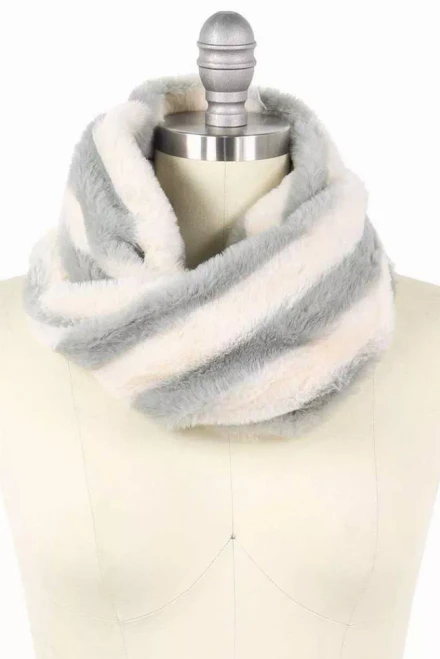 Stripe Fur Tube Infinity Scarf