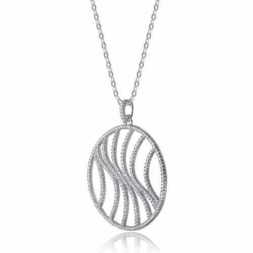 Collette Z Sterling Silver Cubic Zirconia Pave-set Round Curve Necklace