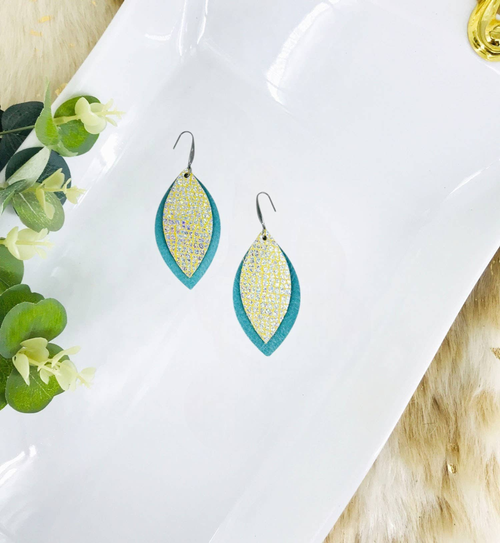 Soft Leather and Silver Halo on Banana Leather Earrings 