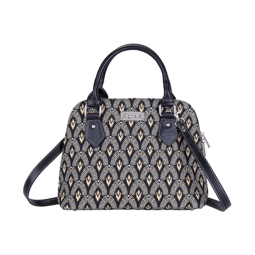 Black And White Luxor Convertible Top Handle Purse Handbag